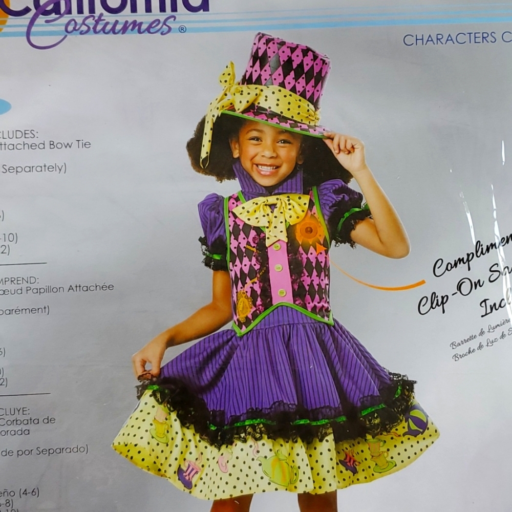 Mad Hatter Wonderland Alice Halloween Costume Dress Child Large 10 12